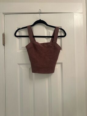 Abercrombie & Fitch Ribbed Square-Strap Crop Top in Dusty Mauve